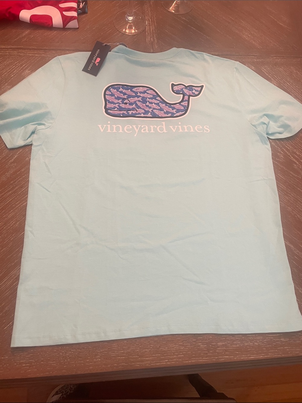 NWT Men’s Vineyard Vines Light Turquoise Blue Tee with Navy Whale Logo